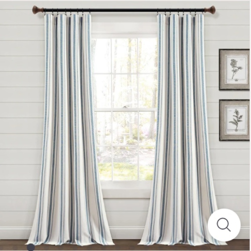 Lush Decor Farmhouse Stripe Window Curtain Set, Blue Stripe, 42X84